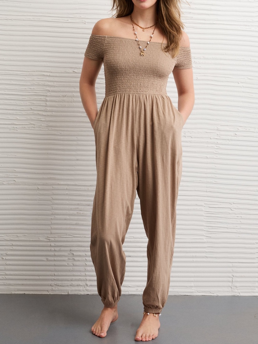 AE Sunchaser off-the-shoulder jumpsuit NWT